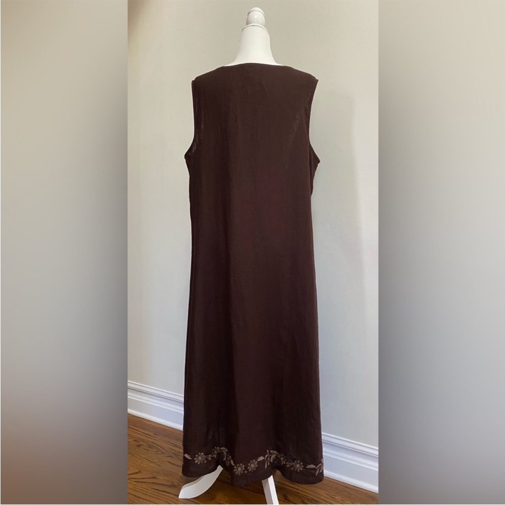 NWT- J. JILL 100% LINEN CHOCOLATE BROWN EMBROIDERED MAXI DRESS SIZE 2X - Picture 4 of 9